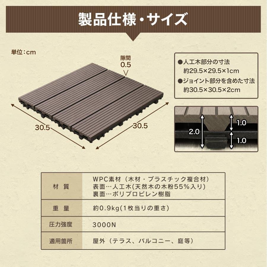 ウッドパネル ウッドデッキ 人工木 108枚セット 庭 置くだけ 工具不要 ジョイントタイル 腐らない ベランダ バルコニー DIY おしゃれ | WEIMALL | 24