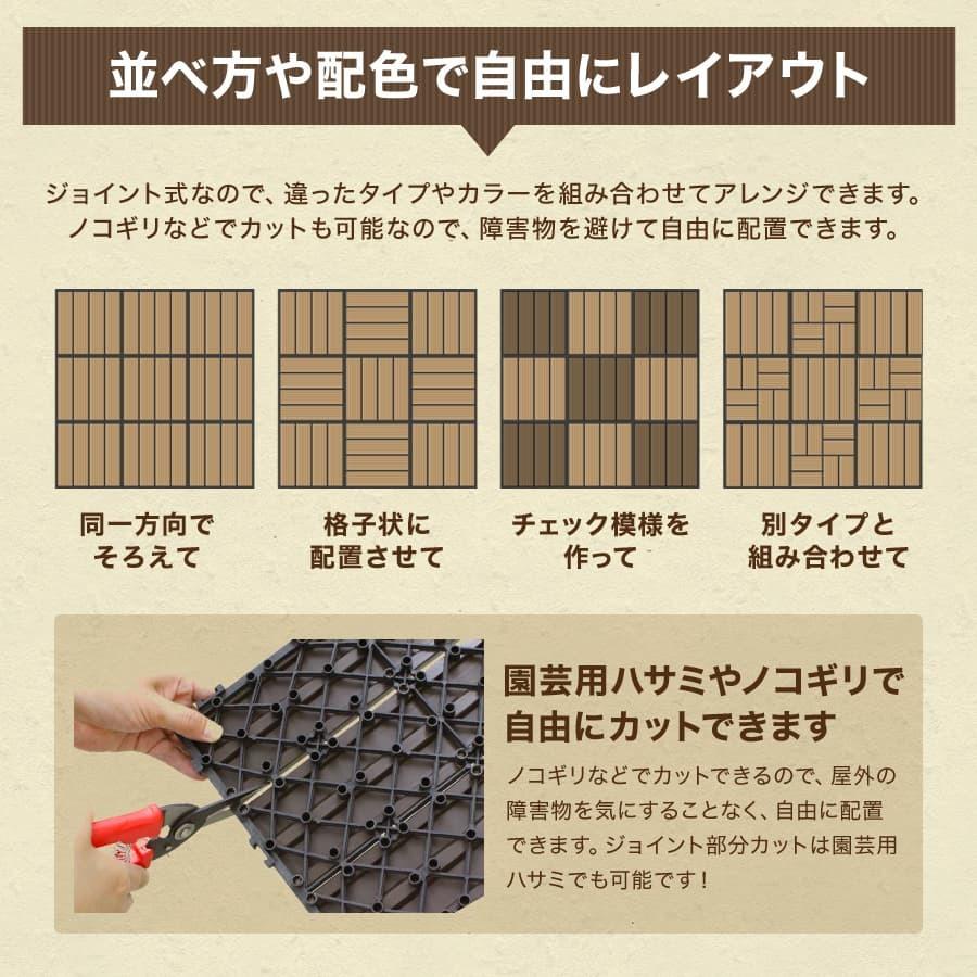 ウッドパネル 人工木 ウッドデッキ タイル 108枚セット 全4色 工具不要 ジョイント式 腐らない ベランダ バルコニー DIY ガーデニング WEIMALL｜weimall｜16