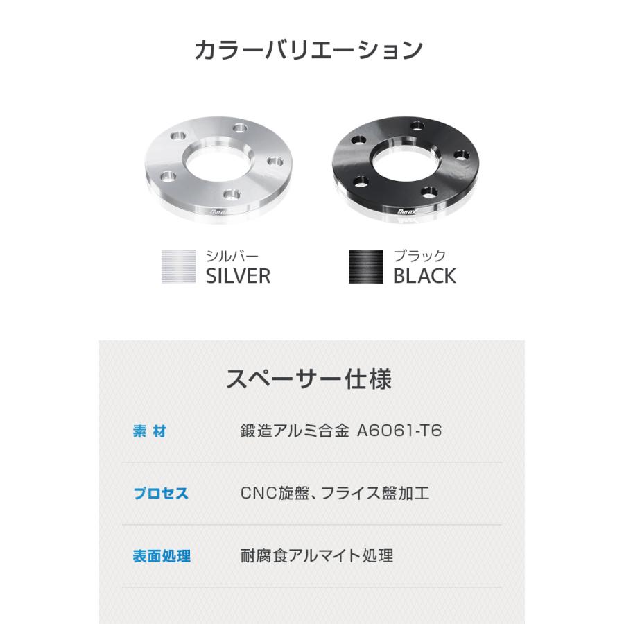 Durax ホイールスペーサー 5mm PCD100 114.3 4穴 5穴 シルバー ブラック 2枚セット スペーサー | Durax | 06