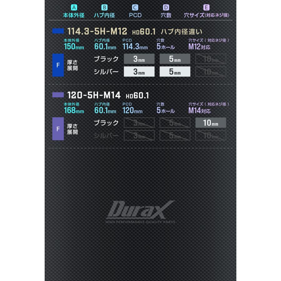 Durax ホイールスペーサー 5mm PCD100 114.3 4穴 5穴 シルバー ブラック 2枚セット スペーサー | Durax | 09