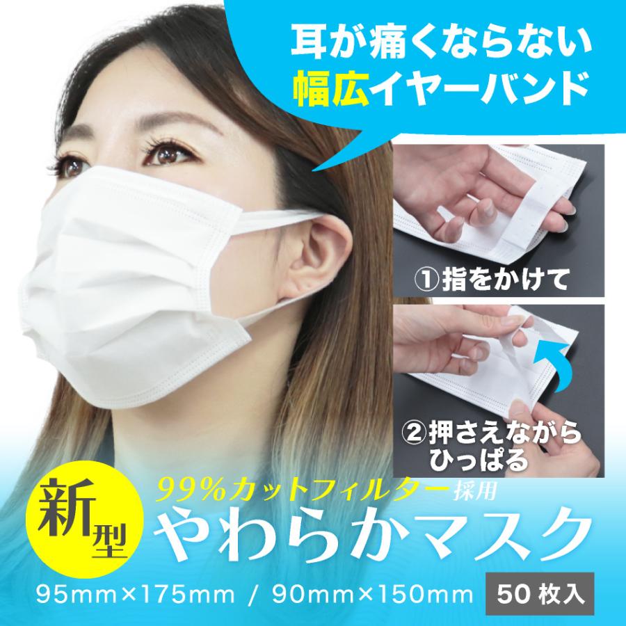 【クーポンで1箱408円】不織布マスク 2サイズ 大人 こども 小さめ やわらかマスク 使い捨て 耳が痛くならない 幅広ゴム 99%カットフィルター 白 3層構造 | WEIMALL | 02