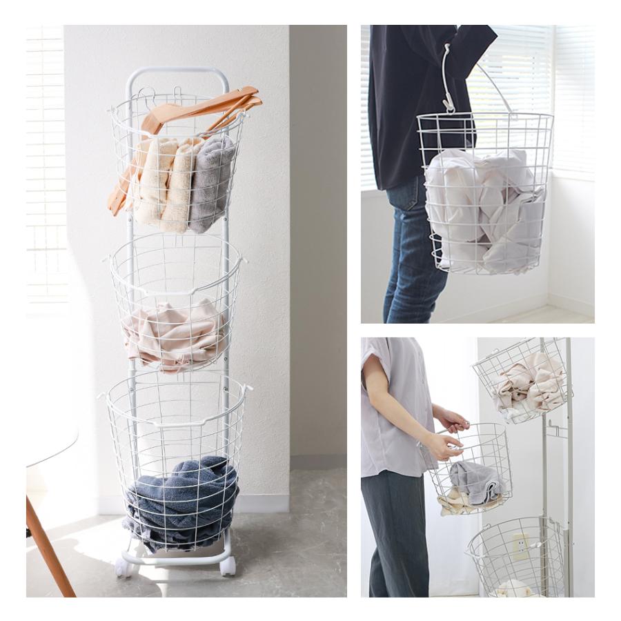 ランドリーバスケット 3段 洗濯カゴ ランドリーワゴン 脱衣かご 大容量 スリム キャスター付き ランドリーラック 収納 北欧 おしゃれ 洗濯かご メッシュ | WEIMALL | 09