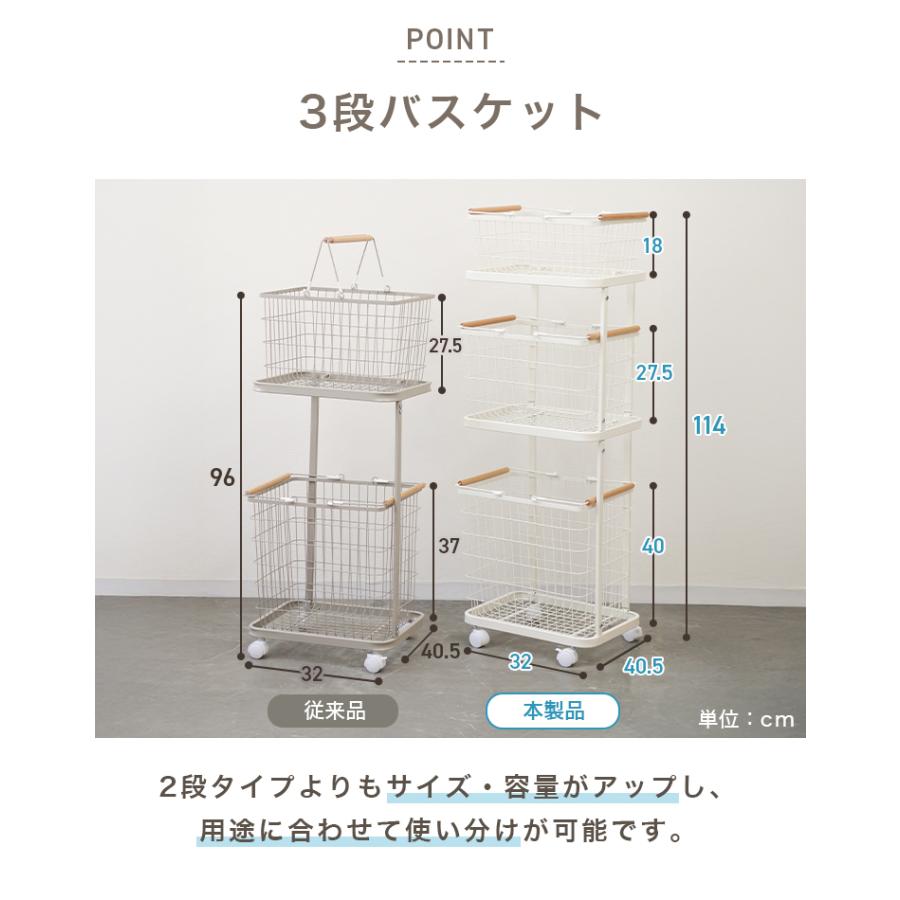 ランドリーバスケット 洗濯カゴ 3段 ランドリーワゴン 脱衣かご キャスター付き スリム 大容量 おしゃれ ランドリーワゴン 洗濯物入れ メッシュ | WEIMALL | 06