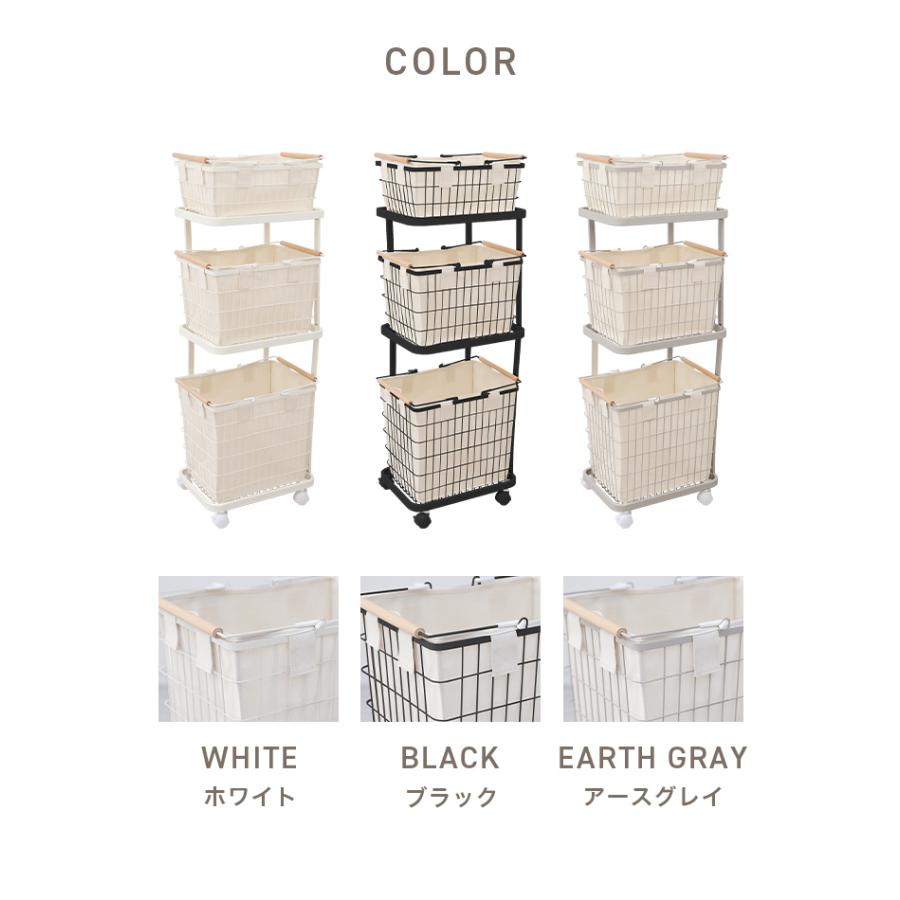 ランドリーバスケット 洗濯カゴ 3段 ランドリーワゴン 脱衣かご キャスター付き カバー付き スリム 大容量 おしゃれ ランドリーワゴン 洗濯物入れ メッシュ | WEIMALL | 17
