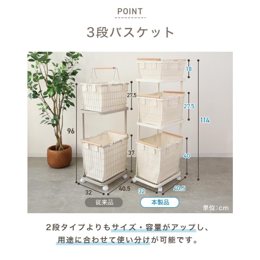 ランドリーバスケット 洗濯カゴ 3段 ランドリーワゴン 脱衣かご キャスター付き カバー付き スリム 大容量 おしゃれ ランドリーワゴン 洗濯物入れ メッシュ | WEIMALL | 06
