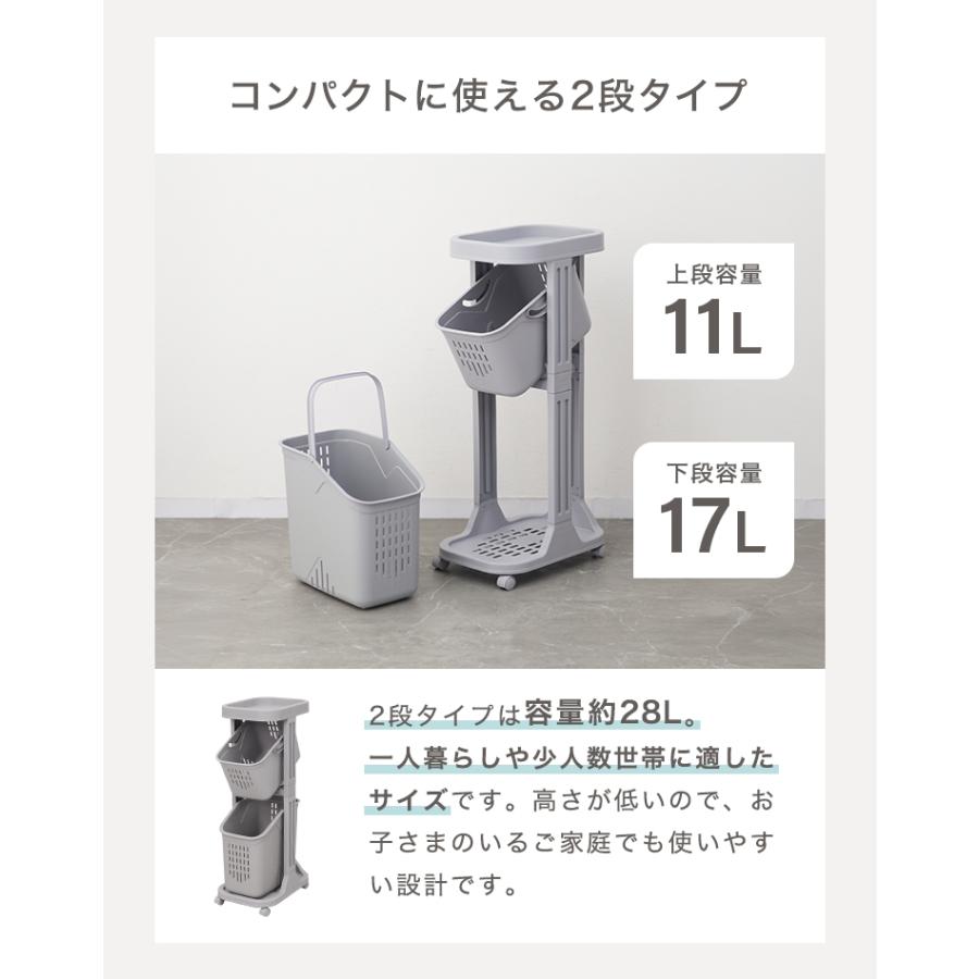 ランドリーバスケット スリム 洗濯かご 脱衣かご キャスター付き 2段 斜め 隙間収納 大容量28L | WEIMALL | 07