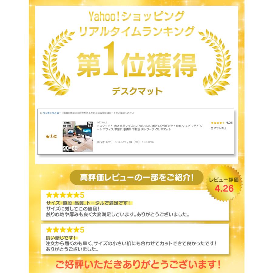デスクマット 透明 クリア 光学マウス対応 90×60 厚さ1.5mm カット可能 クリアマット PVC シート オフィス 学習机 事務所 下敷き テレワーク WEIMALL | WEIMALL | 02