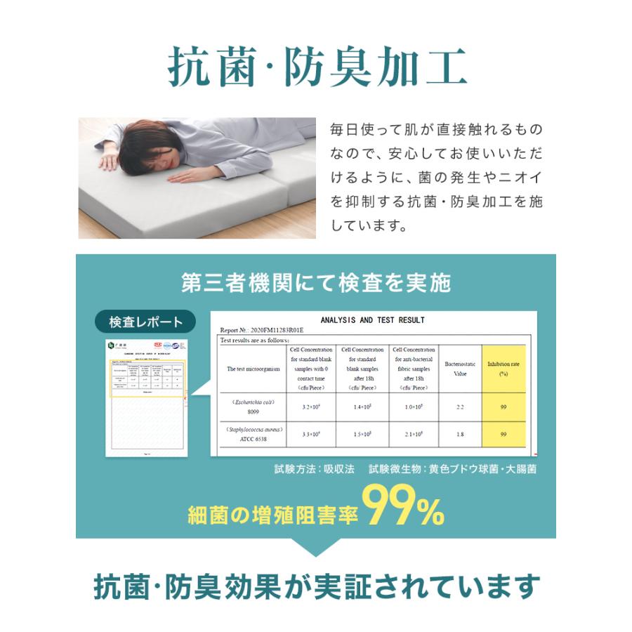 マットレス ダブル 三つ折り 高反発 硬さ190N 厚み10cm 全4色 カバー付き 腰痛 ベッド 寝具 ノンスプリングマットレス マットレストッパー WEIMALL | WEIMALL | 14