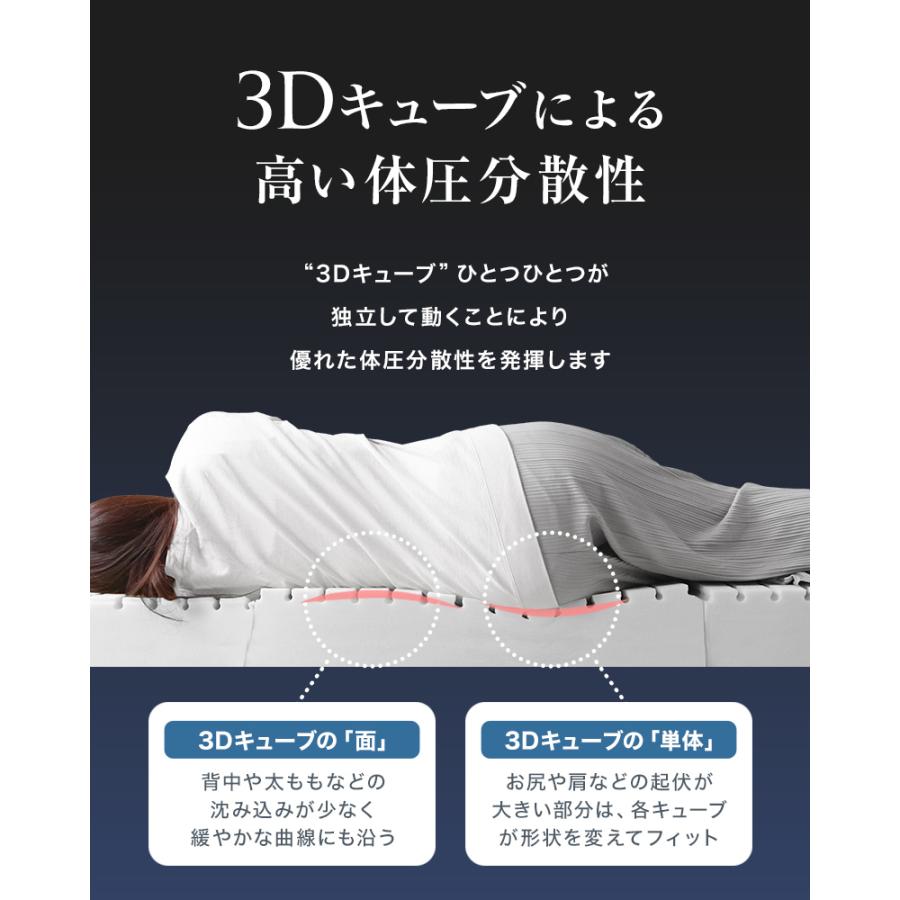 マットレス ダブル 三つ折り 高反発マットレス 3Dキューブ 硬さ190N 厚み10cm 洗えるカバー 腰痛 ベッドマットレス 折りたたみマットレス 寝具