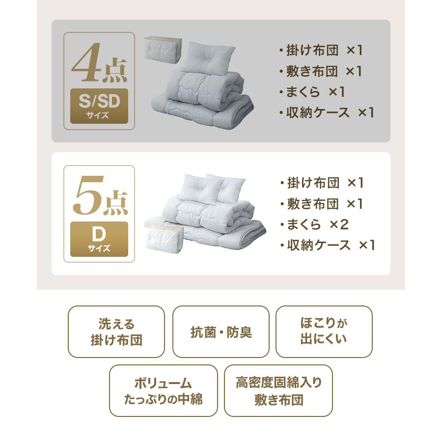 布団セット ダブル 5点セット 布団 来客用 敷き布団 掛け布団 洗える 枕 収納袋付き ほこり 出にくい 洗濯可 抗菌 防臭 防カビ 寝具 ふとん セット WEIMALL | WEIMALL | 05