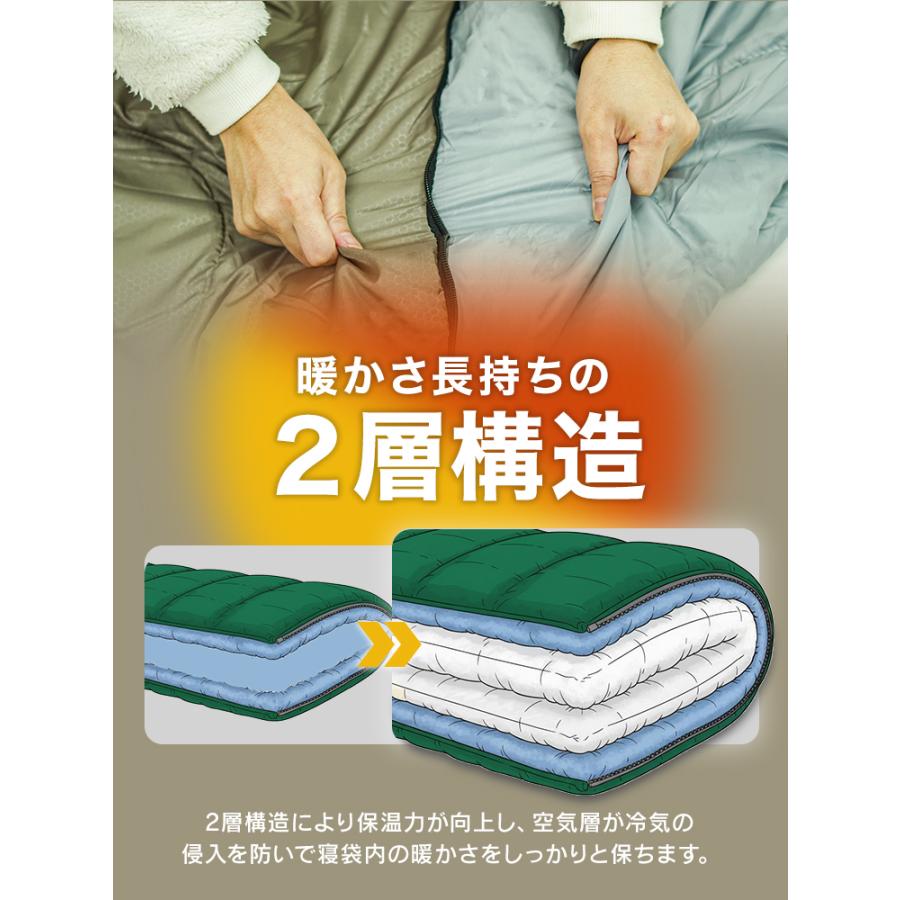 寝袋 冬用 最強 -10℃対応 封筒型 二層構造 防水 保温 軽量 撥水加工 コンパクト収納 春夏秋冬 キャンプ 車中泊 防災 | WEIMALL | 11