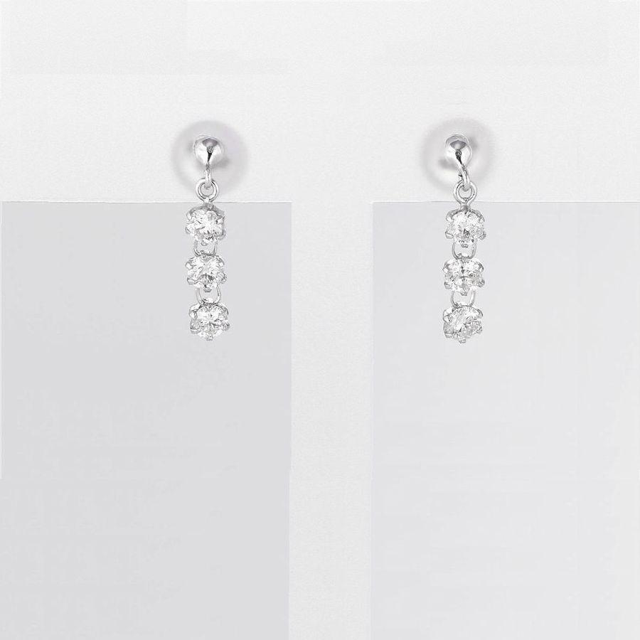 プラチナ ダイヤモンド ピアス 0.3ct スリーストーン 揺れる PT900 6本爪 ブラピアス レディース | DAIYA（ゴルフ用品、日用品） | 01