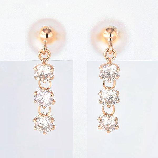 ダイヤモンド ピアス K18 0.5カラット レディース ダイヤピアス スリーストーン 50代 40代 普段使い 記念日 誕生日 プレゼント | PG（ファッション） | 03