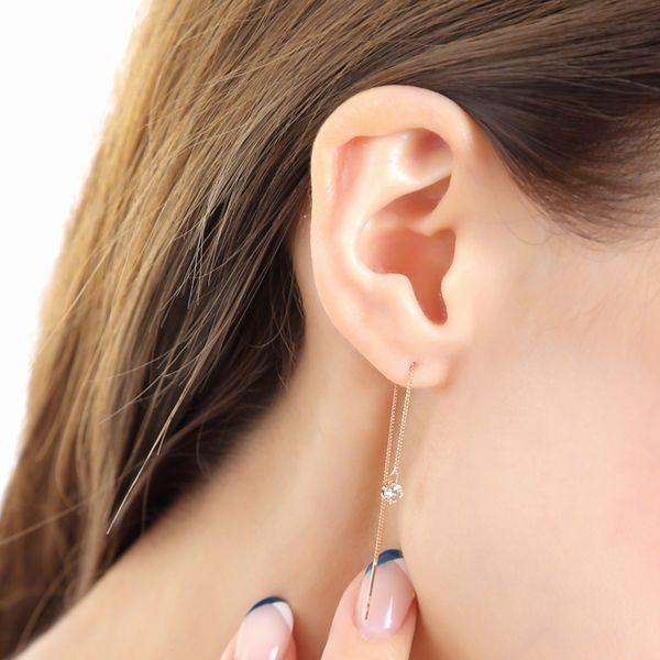 Si ダイヤモンド ピアス 一粒 K18 0.2ct 0.3カラット レディース