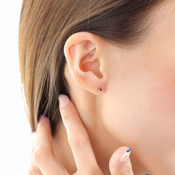 PT900 ブラックダイヤモンド ピアス 片耳 1個 0.05ct 一粒 6本爪 スタッド レディース ゆるまないキャッチ付き | DAIYA（ゴルフ用品、日用品） | 09