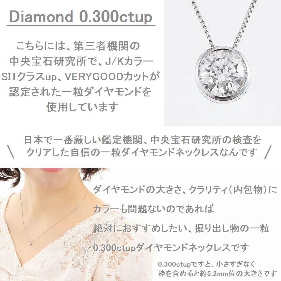 ダイヤモンド ネックレス 一粒 プラチナ 鑑定カード付 0.300ctup J、Kカラー SIクラスup GOODカットup 中央宝石研究所ソーティングシート付 50代 40代の画像