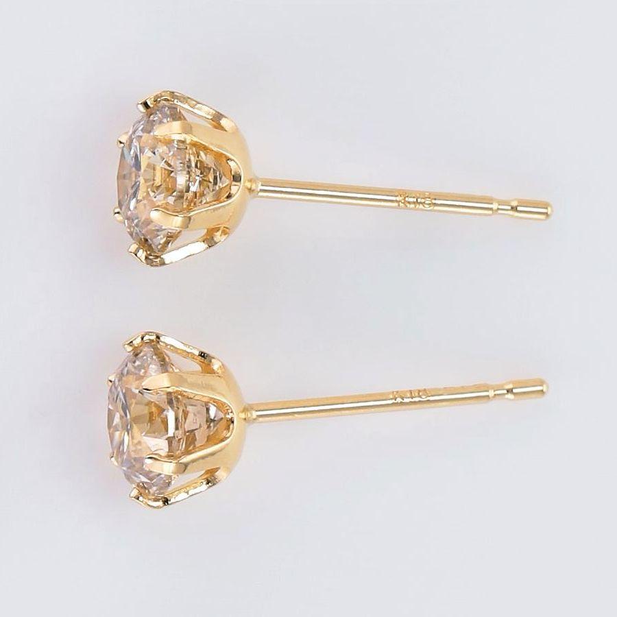 ダイヤモンド ピアス 一粒 K18イエローゴールド トータル1.0ct 薄いブラウンカラー VSクラス VERY GOODカット 50代 40代 シンプル 記念日 誕生日 プレゼントの画像