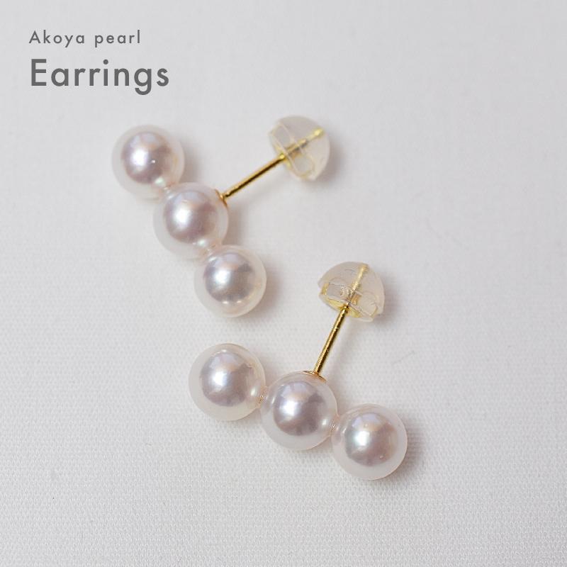送料無料☆ベビーパールの3連ピアス 】 5.5mm - 6mm ベビーパール 