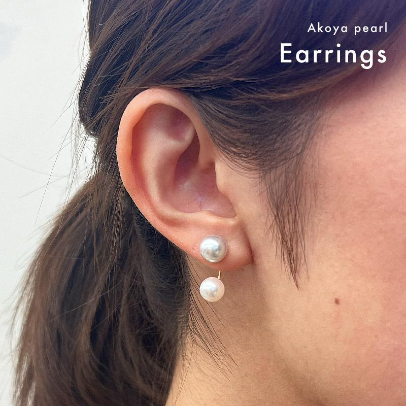 品質保証付 】 7.5mm × 8mm L字 ダブルパール ピアス あこや真珠 