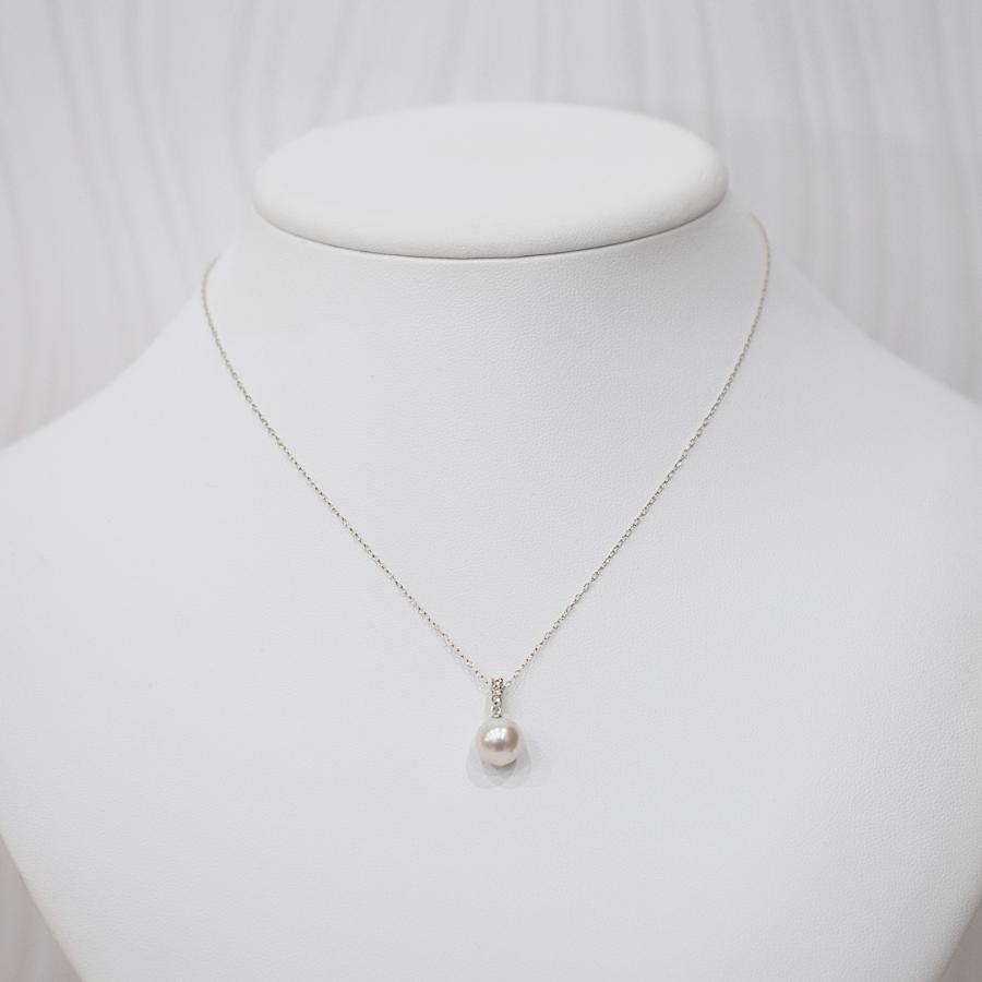 【 上品な1粒ペンダントネックレス】 8mm - 8.5mm 0.06ct ホワイトピンク ペンダント ダイヤモンド付 あこや真珠 1粒 ペンダント ネックレスの画像
