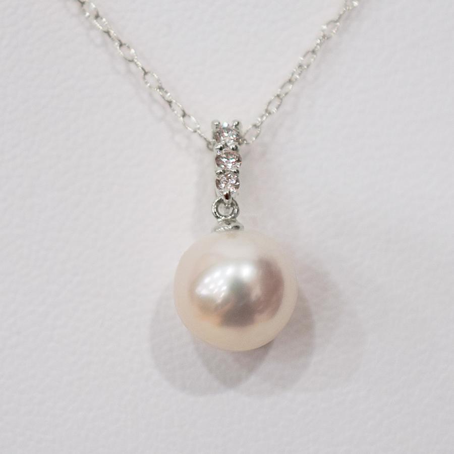 【 上品な1粒ペンダントネックレス】 8mm - 8.5mm 0.06ct ホワイトピンク ペンダント ダイヤモンド付 あこや真珠 1粒 ペンダント ネックレスの画像