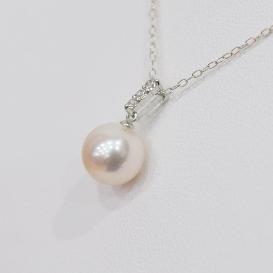 【 上品な1粒ペンダントネックレス】 8mm - 8.5mm 0.06ct ホワイトピンク ペンダント ダイヤモンド付 あこや真珠 1粒 ペンダント ネックレスの画像