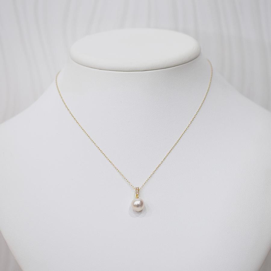【 上品な1粒ペンダントネックレス】 8mm - 8.5mm 0.06ct ホワイトピンク ペンダント ダイヤモンド付 あこや真珠 1粒 ペンダント ネックレスの画像