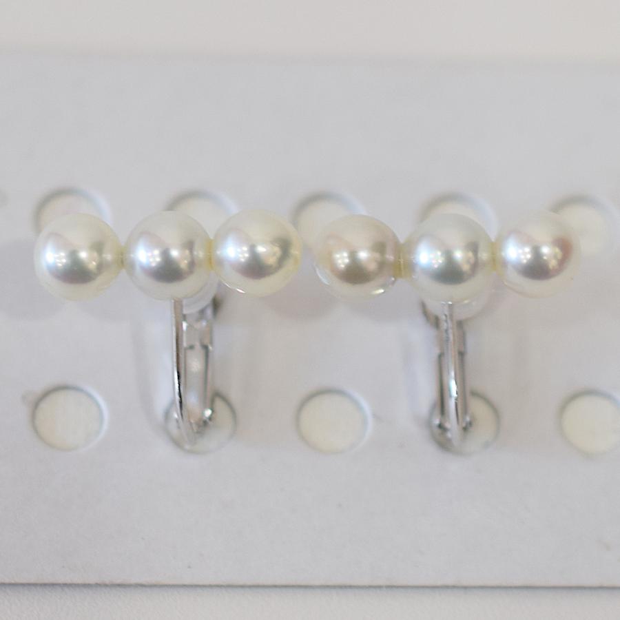［pearl596］ 6mm - 6.5mm ホワイトピンク 3連 イヤリング あこや真珠 本真珠 熊本 天草 真珠_1