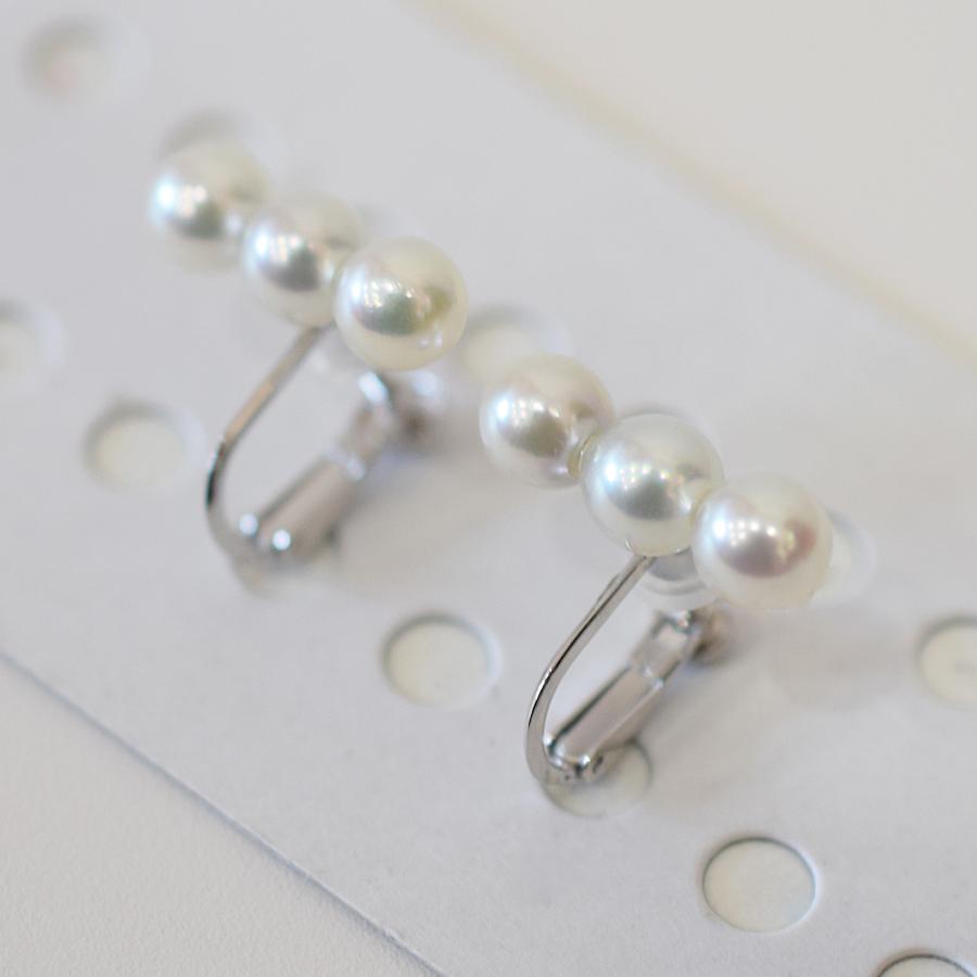 ［pearl596］ 6mm - 6.5mm ホワイトピンク 3連 イヤリング あこや真珠 本真珠 熊本 天草 真珠_2
