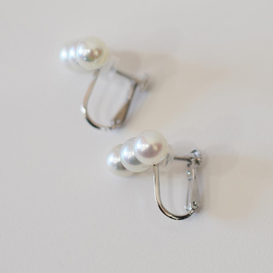 ［pearl596］ 6mm - 6.5mm ホワイトピンク 3連 イヤリング あこや真珠 本真珠 熊本 天草 真珠_3