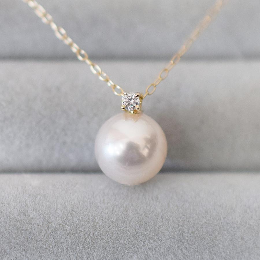 ［pearl600］ 8mm - 8.5mm ホワイトピンク ペンダント ネックレス 4月 誕生石 ダイヤモンド あこや真珠の画像