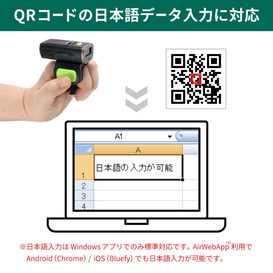 QRコードリーダー Bluetooth ウェアラブル AIRSCAN-F-2D-BLK 2次元コード対応 ウェルコムデザイン 業務用 法人向けの画像