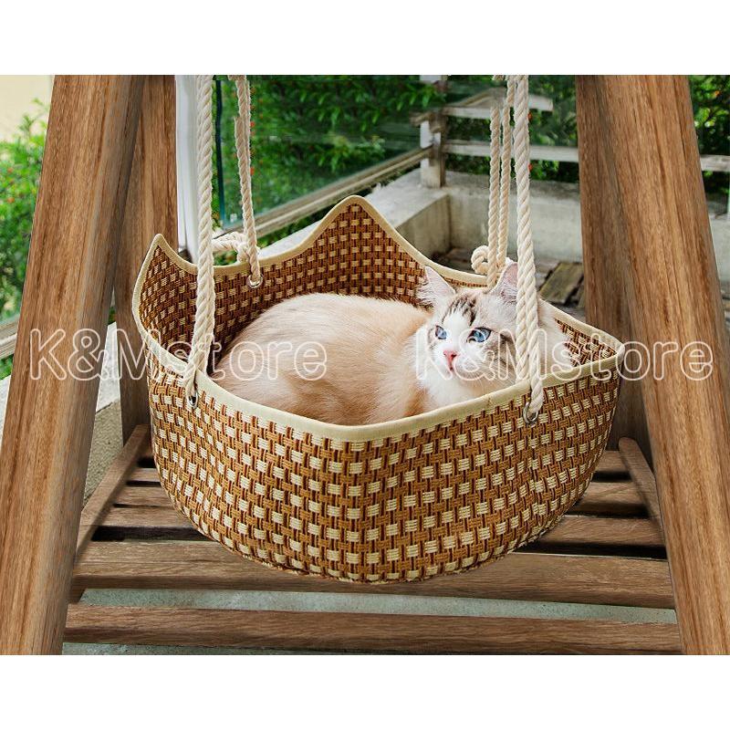 猫 ハンモック 夏 ベッドハンモック 藤編み ゲージ用 ペット 猫 ハンモック 夏 ベッドハンモック 藤編み ゲージ用 ペット