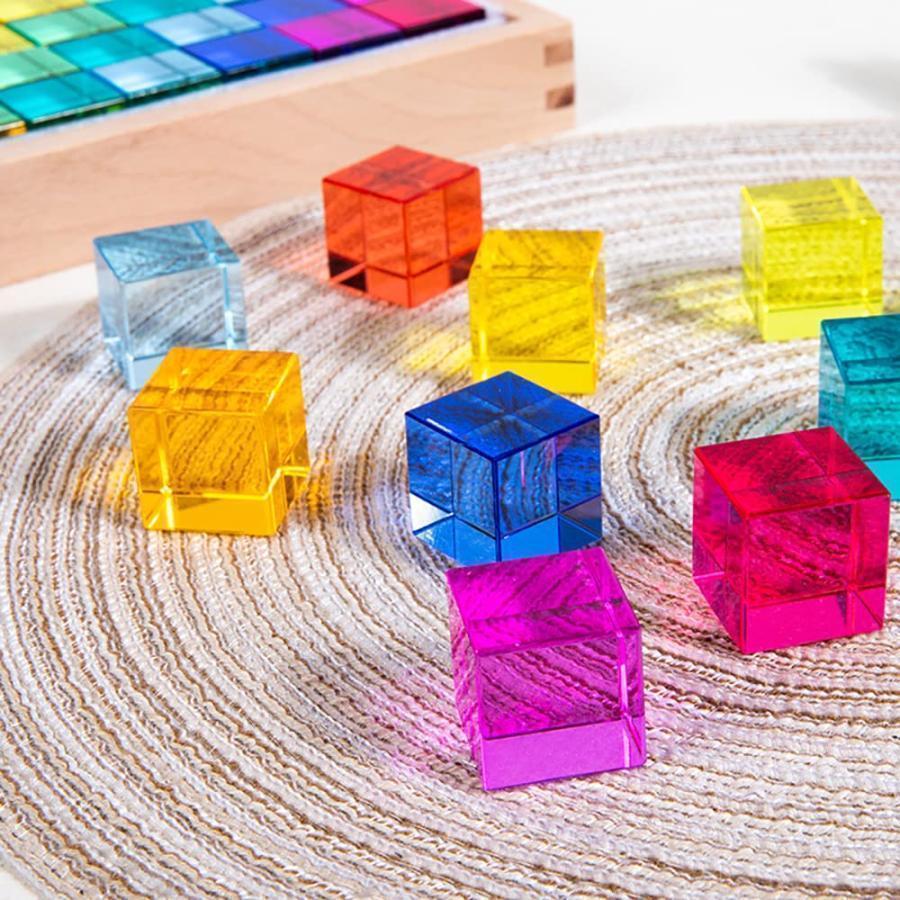 虹の積み木セット アクリル宝石キューブ 100点 収納ケース付き Welina 透明でなめらか 知育おもちゃ 誕生日/クリスマスギフトに 映えるブロック_3