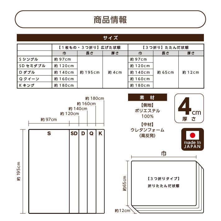 マットレス セミダブル マットレストッパー 三つ折り 1枚タイプ 高反発