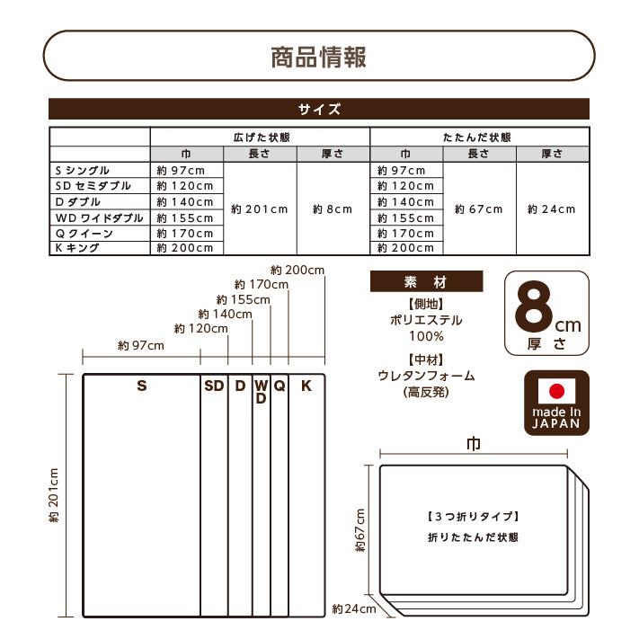 マットレス セミダブル 三つ折りマットレス 高反発マットレス