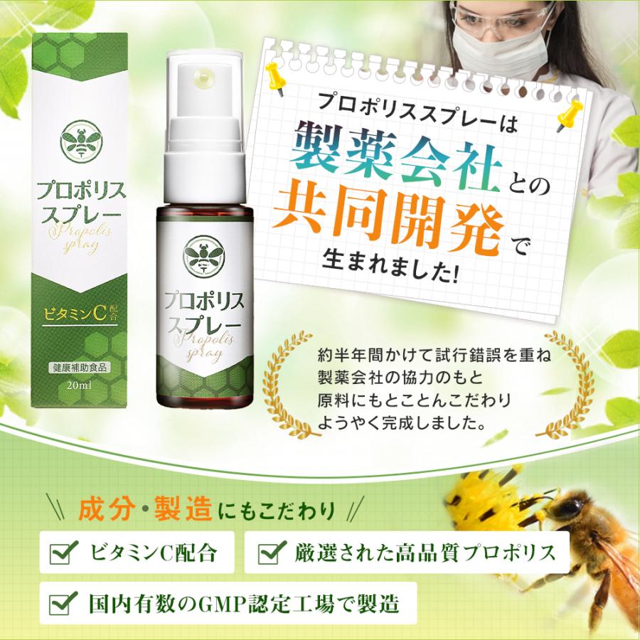 プロポリス スプレー 【製薬会社との共同開発】【管理栄養士推奨!】 ビタミンC 20ml 国内生産 ポイント消化 送料無料｜wellmotto｜02