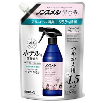 白元アース ノンスメル清水香 フローラルフレッシュの香り つめかえ用 パウチ (600mL) 詰め替え用 衣類・布製品・空間用消臭剤｜wellness-web