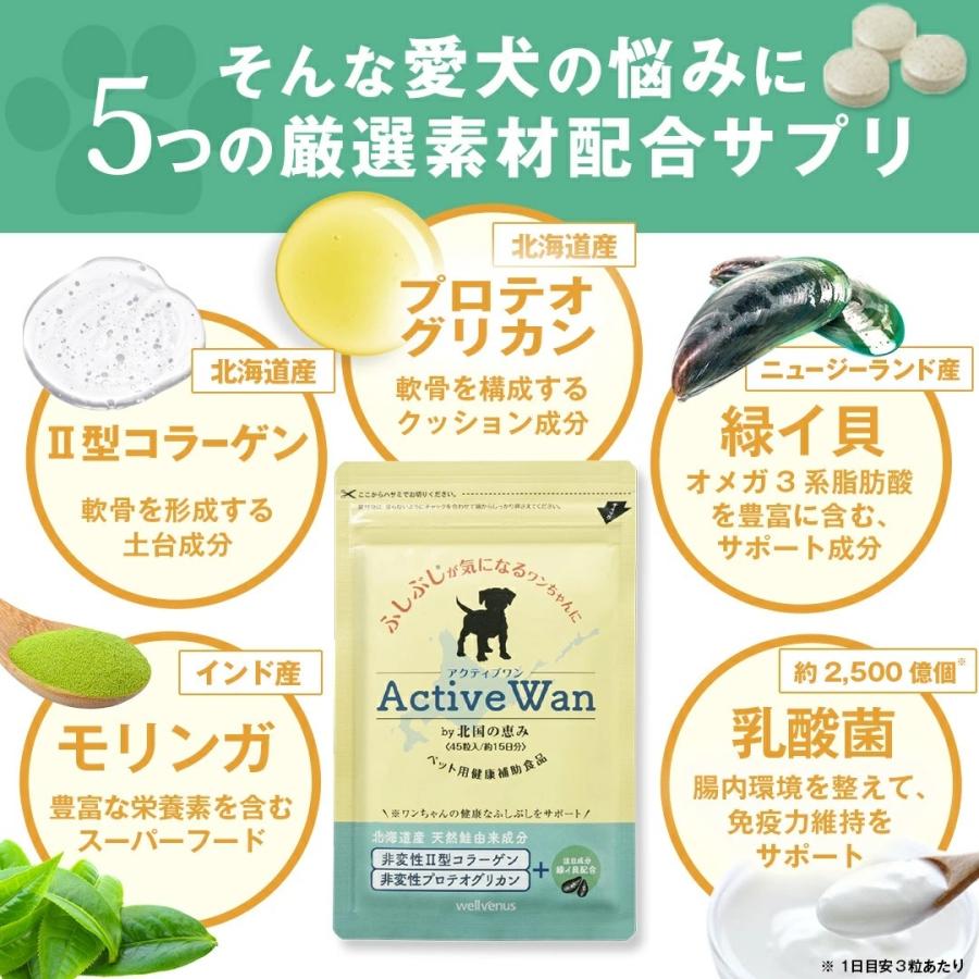 犬用サプリ 5つの自然由来成分 健康維持に 国産 低カロリー 11種の無添加 緑イ貝 プロテオグリカン コラーゲン 乳酸菌 モリンガ アクティブワン 2袋 約1か月分 :A6105:ウェルヴィーナスYahoo!ショッピング店 - 通販 - Yahoo!ショッピング 犬用サプリ 5つの自然由来成分 健康維持に 国産 低カロリー 11種の無添加 緑イ貝 プロテオグリカン コラーゲン 乳酸菌 モリンガ アクティブワン 2袋 約1か月分 :A6105:ウェルヴィーナスYahoo!ショッピング店 - 通販 - Yahoo!ショッピング
