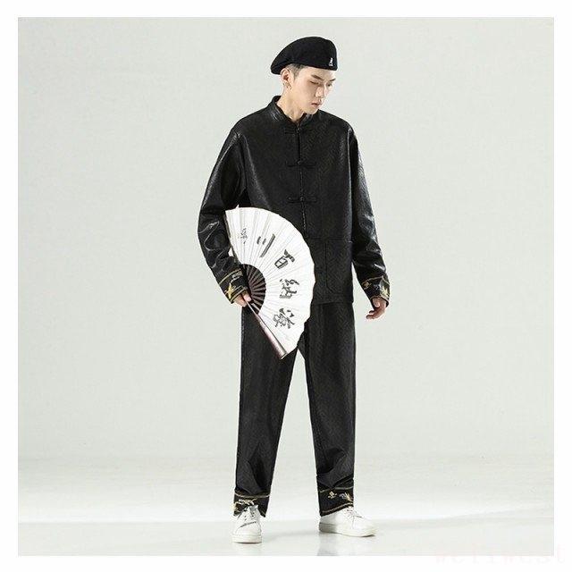 高品質 セットアップ メンズ 長袖 チャイナジャケット チャイナシャツジ セットアップメンズ長袖チャイナジャケットチャイナシャツジャケット上下セット光沢中華エスニック韓国ファッション秋冬春 シャツ カジュアルシャツ