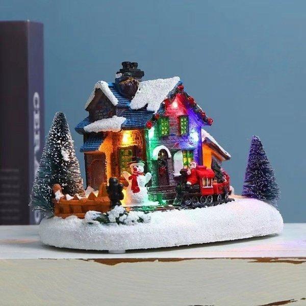 樹脂クリスマスウィンターハウス列車列車ミニチュアビレッジ家の装飾