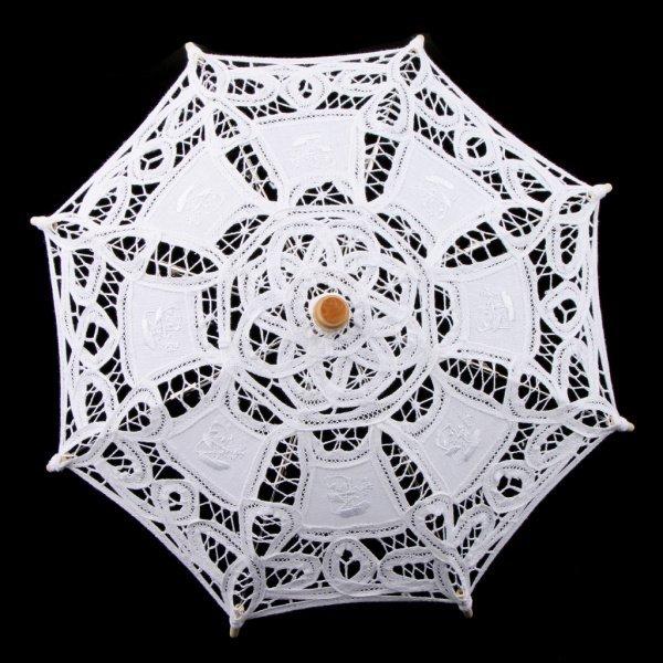 手作りミニコットンレースパラソルウェディングブライダルフラワーガール傘支柱15分 全ての