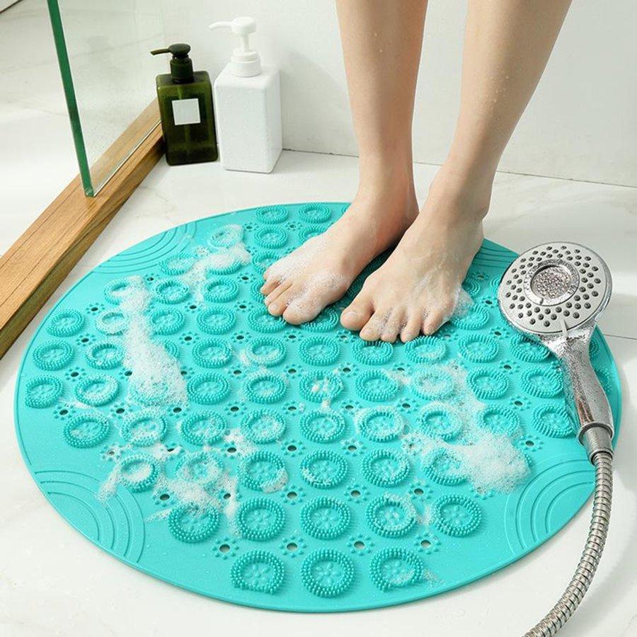 人気新品 入浴用品 送料無料 排水口付きラウンドバスルームシャワーマットフットスクラバーマッサージバスマットシアン Www Threeriversofs Com