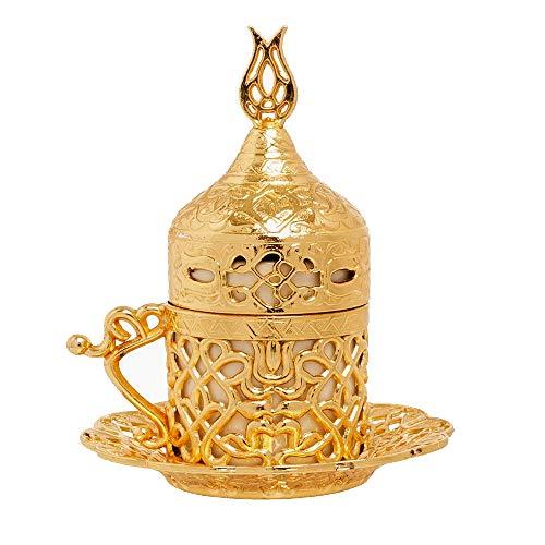お取り寄せ Alisveristime Ottoman Turkish Arabic Espresso Coffee Cups with Saucer and Lid (2個セット) (Acur) (ゴールド)