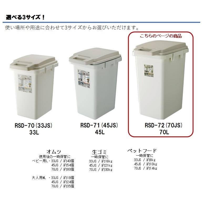 ゴミ箱 ごみ箱 ダストボックス 70L ワンハンドパッキンペール 70JS RSD-72 防臭ふた フタ付き 臭いモレ おむつ 生ゴミ 消臭 連結｜werdel-store｜04