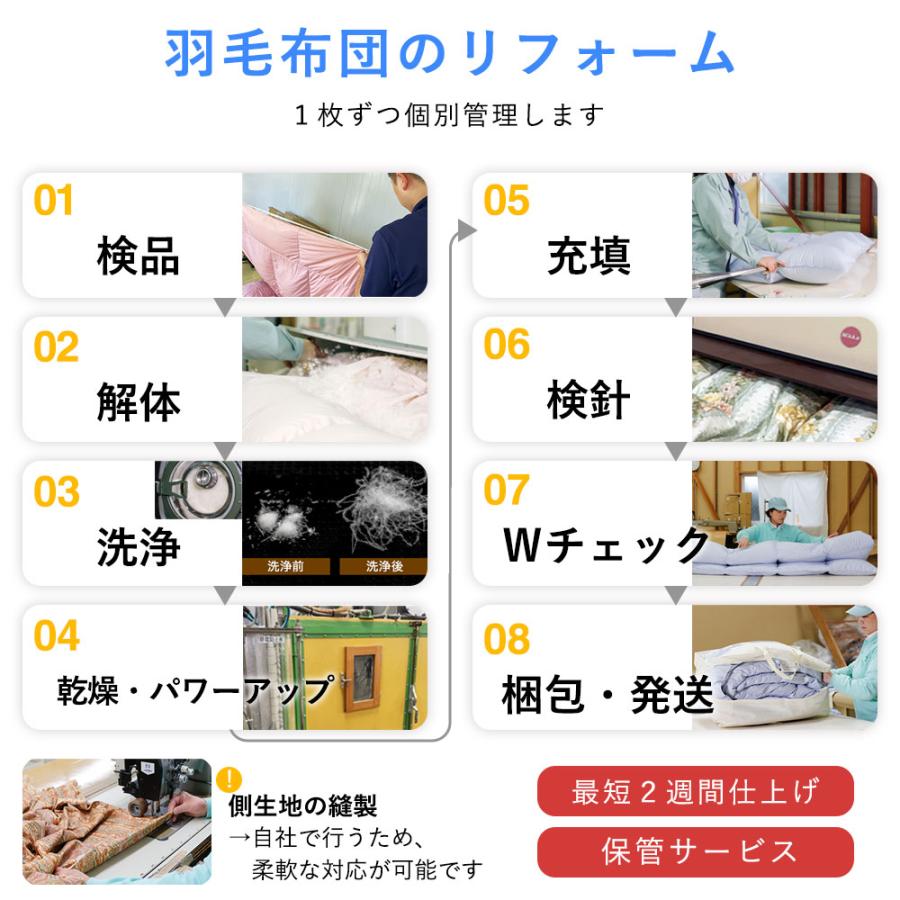 羽毛布団 打ち直し リフォーム シングル→シングル 綿100% 羽毛布団リフォーム 布団打ち直し 足し羽毛 羽毛ふとん クリーニング ダック 布団 買い替え 修理 爆買_4