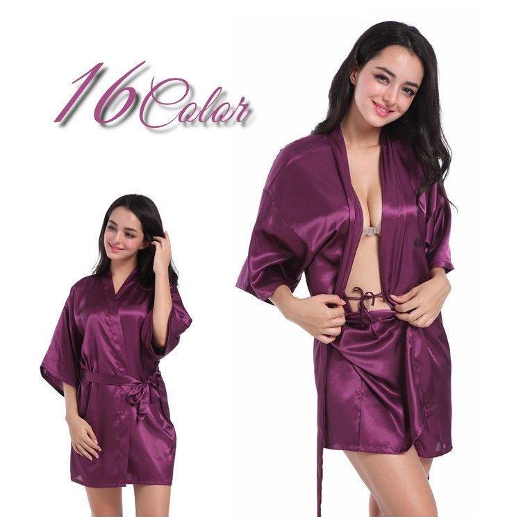 ファッション 紫 ナイトガウン ドレッシングガウン レディース ローブ ナイトウェア ルームウェア 部屋着 化粧着 羽織物 五分袖 ミニ丈 膝上丈 サテン調 ロゴ カラ Z5lyindvol Www Slnb In