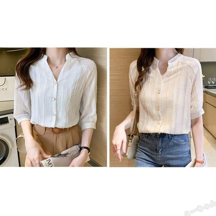 年末のプロモーション レディースブラウス春夏新作40代シャツオシャレブラウスストライプ柄白シフォンブラウス半袖トップスパフスリーブ通勤韓国風ゆったりシャツ 半袖 サイズ 2xl Www Sohojapanesedining Com