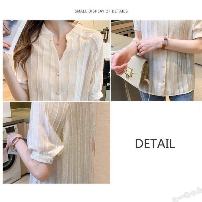年末のプロモーション レディースブラウス春夏新作40代シャツオシャレブラウスストライプ柄白シフォンブラウス半袖トップスパフスリーブ通勤韓国風ゆったりシャツ 半袖 サイズ 2xl Www Sohojapanesedining Com