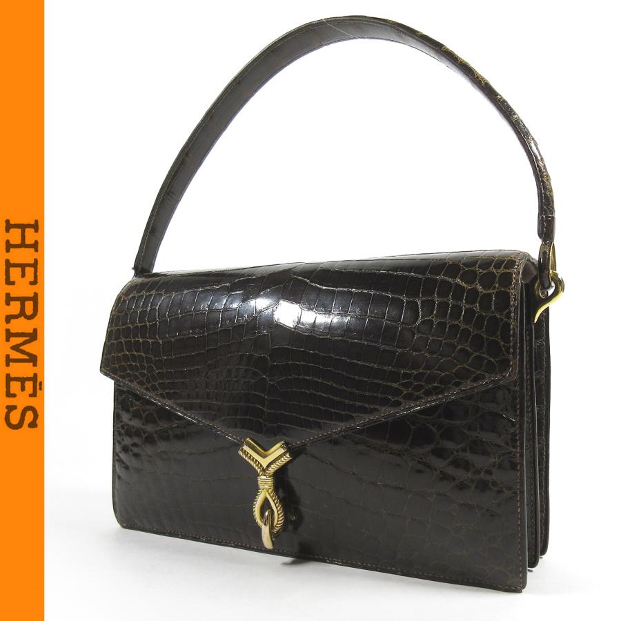 b*a様 ERMES エルメスH 黒　ベージュ　シルバー金具 HERMES（エルメス） 1957年 ヴィンテージ クロコダイル ハンドバッグ